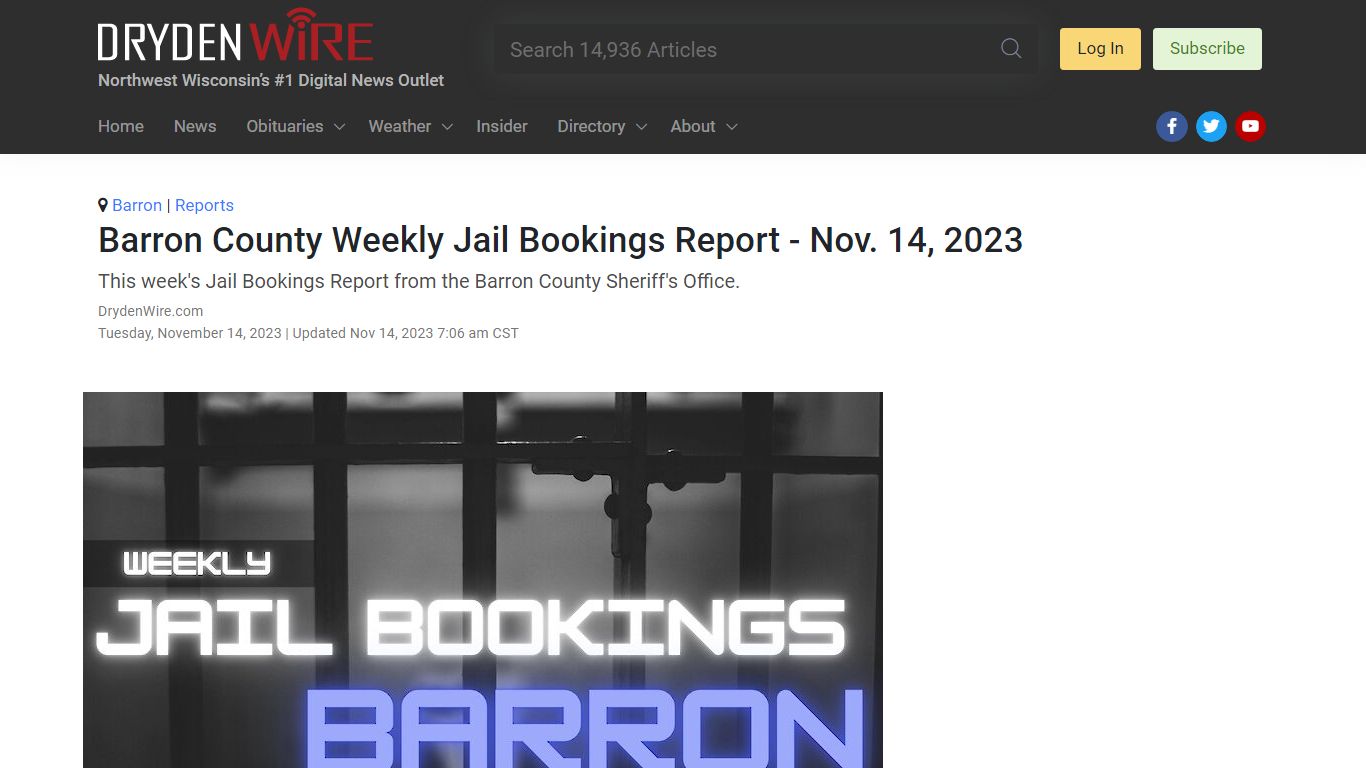 Barron County Weekly Jail Bookings Report - Nov. 14, 2023